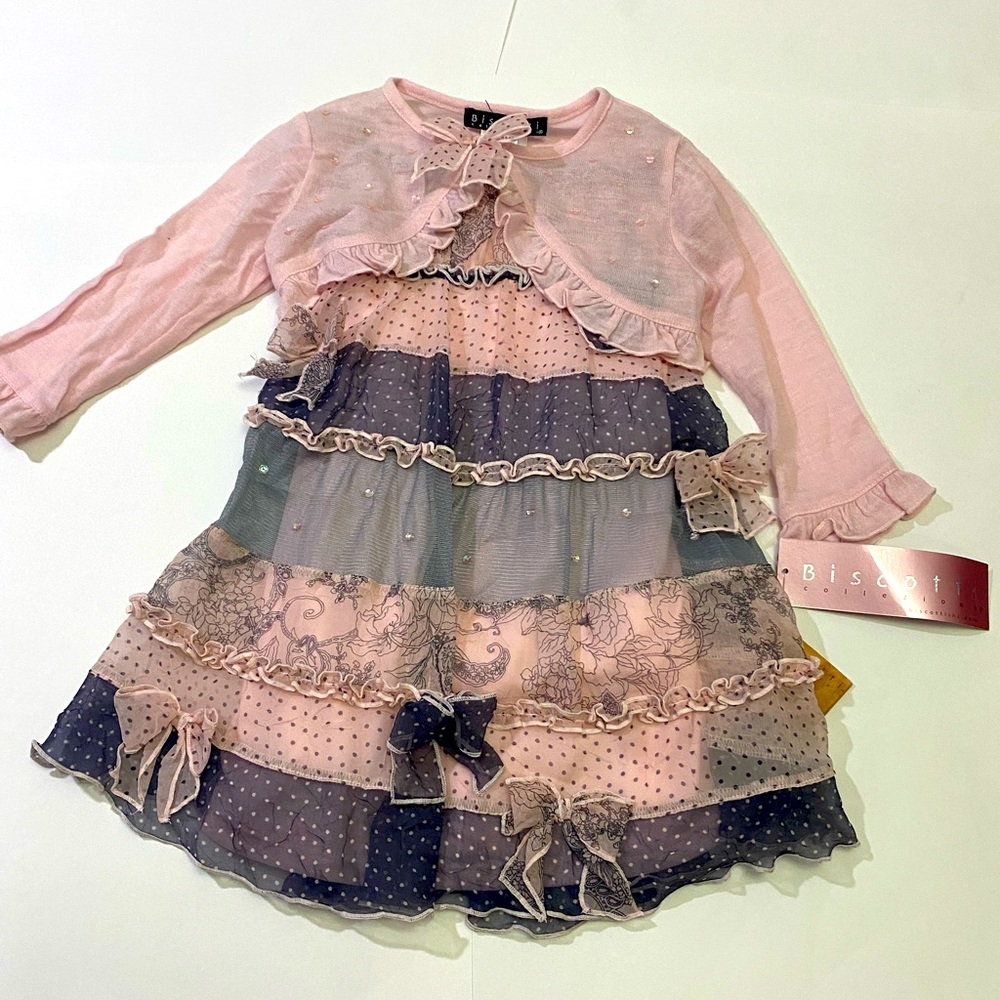 Boutique NWT DUSTRY GREY PINK DRESS w/ bolero